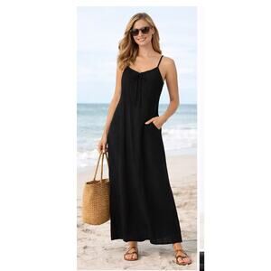 LOFT Outlet Black Gauze Maxi Dress Small Adjustable Strap Sleeveless Summer